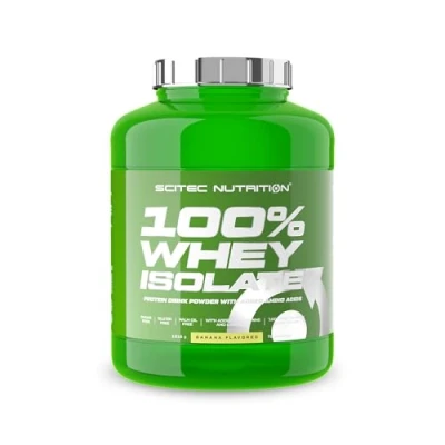 Afbeelding van Scitec Nutrition 100% Whey Isolate, gearomatiseerd poeder met eiwitisolaat, L glutamine, arginine en zoetstoffen, zonder suiker, gluten palmolie, 1816 g, banaan
