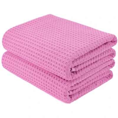 Afbeelding van POLYTE Set van 2 extra grote badhanddoeken, pluisvrij, sneldrogend, microvezel, 76 x 152 cm, roze, wafelweefsel