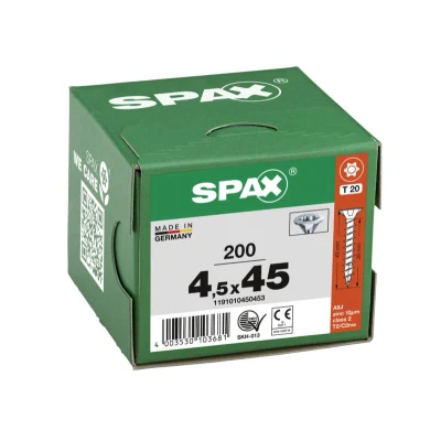 Afbeelding van Spax spaanplaatschroeven platverzonken kop verzinkt T Star T20 4.5x45mm (per 200 stuks)