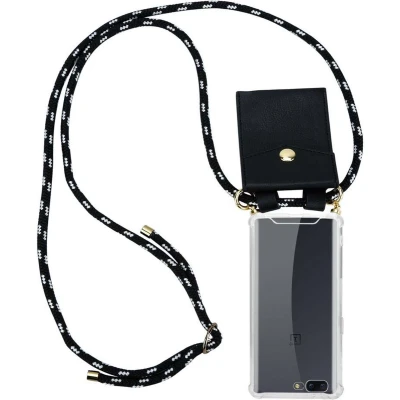 Afbeelding van Cadorabo Hoesje geschikt voor OnePlus 5 in ZWART ZILVER Silicone Mobiele telefoon ketting beschermhoes met gouden ringen, koordriem en afneembare etui