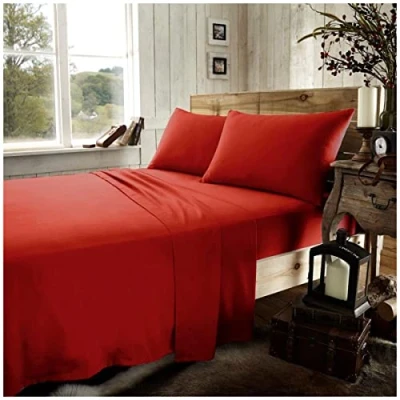 Afbeelding van GC Gaveno Cavailia Effen flanellen hoeslaken van geborsteld katoen, zacht en comfortabel, voor kingsize bedden, rood