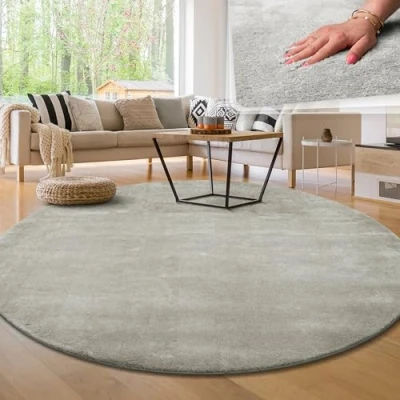 Afbeelding van Paco Home Tapijt voor woonkamer Eenkleurig Wasbaar Zacht kortstondig pooltje 80 cm Rund