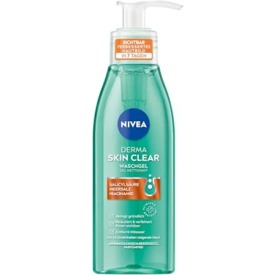 Afbeelding van NIVEA Derma Skin Clear Wasgel, zichtbaar verbeterde teint, effectieve gezichtsreiniging voor onzuivere huid met salicylzuur en niacinamide (150 ml)
