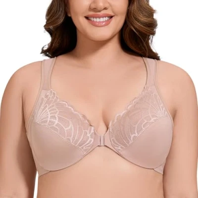 Afbeelding van MELENECA 110J damesbeha met beugel en kant aan de voorkant, gesloten, beige, Beige