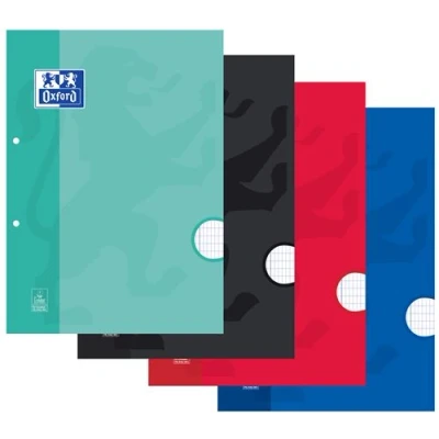 Afbeelding van OXFORD School cursusblok A4 geruit 4x8mm 2 gaats 100 vel soepele kartonnen kaft assorti