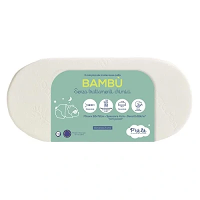 Afbeelding van P&#039;tit Lit Matras voor babymandje van bamboe, 72 x 32 cm, zachte en zijdeachtige viscose baby&#039;s ideaal kinderwagen wieg omkeerbaar afneembare hoes gemaakt in Frankrijk