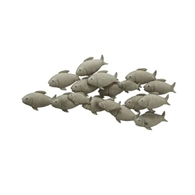 Afbeelding van Tuindecoratie wanddecoratie muurdecoratie metaal vissen guppy licht grijs 62 x 28 cm