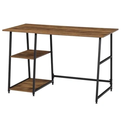 Afbeelding van HOMCOM Computerbureau industrieel design, 2 planken, spaanplaat, oude look, hout, staal, zwart