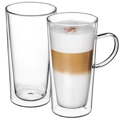 Afbeelding van KADAX Theeglazen met zweefeffect Dubbelwandige glazen 380 ml Van borosilicaatglas Voor thee, koffie, cappuccino, water, sap, ijsthee, ijsthee (Dorit, 2)