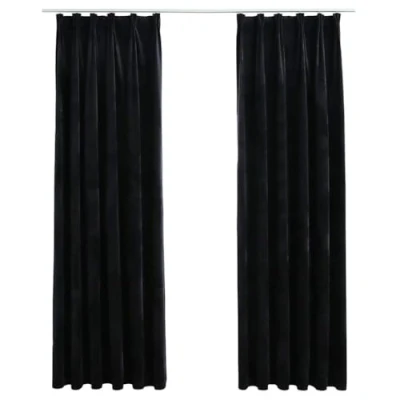 Image de vidaXL Rideaux occultants avec crochets 2 pcs Velours Noir 140x225 cm