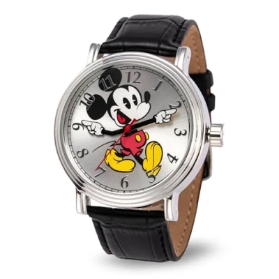 Afbeelding van Disney Mickey Mouse Vintage polshorloge voor volwassenen, analoog, kwarts, zilver, zwart, kwartsuurwerk, Kwartsuurwerk