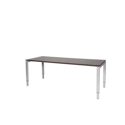 Afbeelding van Domino bureau, hoogte instelbaar (62 85cm) met 200x80cm &#039;zwevend&#039; logan eiken 25mm blad en aluminium (RAL9006) N poot frame