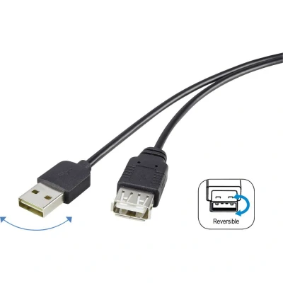 Afbeelding van Renkforce USB kabel 2.0 A stekker, bus 1.80 m Zwart Stekker past op beide manieren, Vergulde steekcontacten RF 4096113
