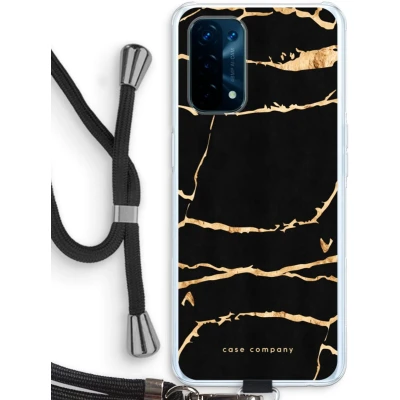 Afbeelding van Case Company® hoesje met Koord geschikt voor Oppo A93 5G Gouden marmer Telefoonhoesje Zwart Bescherming aan alle Kanten en Over de Schermrand