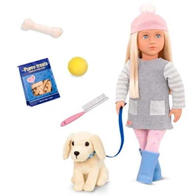 Afbeelding van Our Generation BD31242C1Z pop met hond Meagan, wit, grijs, roze