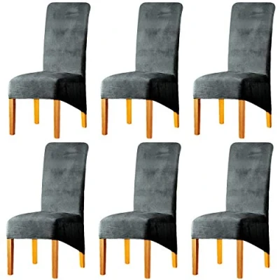 Afbeelding van LANSHENG Stoelhoezen voor eetkamerstoelen, XL, stretch, spandex, met elastische band, fluweel, restaurant, hotel, feest (zilvergrijs, set van 6)