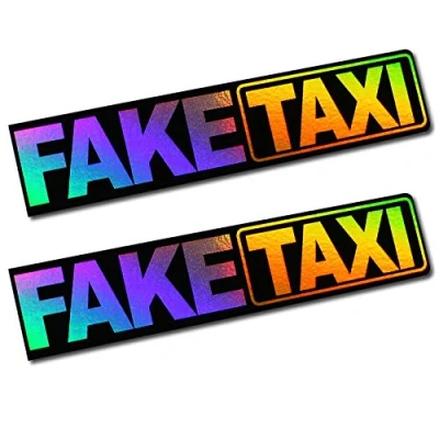 Afbeelding van Finest Folia 2 stuks&quot;Fake Taxi&quot; stickers 13 x 2,7 cm, grappige voor auto, motorfiets, bus, caravan, accessoires R103, hologram