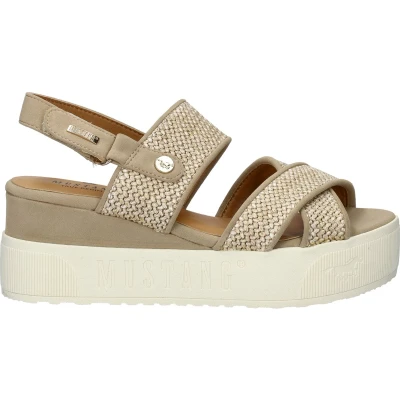 Afbeelding van Mustang Sandalen met plateauzool, Dames, Maat: 38, Beige Kunststof