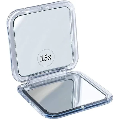Afbeelding van MIRRORVANA 15 x compacte vergrotende spiegel voor op reis, draagbaar, opvouwbaar en zeer licht, mini zakspiegel handtas, vierkant, 8 cm
