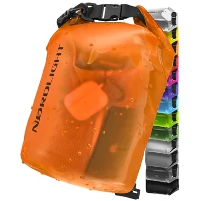 Afbeelding van waterdichte tas 2 l, Dry Bag, met roltopsluiting en schouderriem. Zwemmen, strand, kanoën, suppen, duiken, oranje