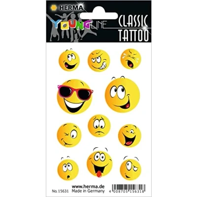 Afbeelding van HERMA 15631 tijdelijke tatoeages voor kinderen, Happy Face (11 stickers, transferfolie), wasbaar, motief kinderen om op te plakken, meisjes en jongens, meerkleurig