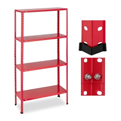 Afbeelding van stellingkast staal 160 kg 147,5 x 75,5 30,5 cm 4 planken voorraadkast rood