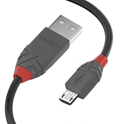 Afbeelding van LINDY USB kabel 2.0 A stekker, micro B stekker 3.00 m Zwart, Grijs 36734