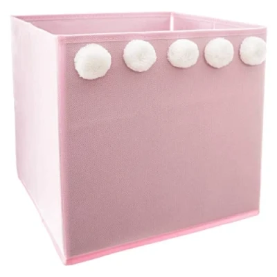 Afbeelding van Opbergdoos Vierkant Pompom, Roze (29x29x29cm)