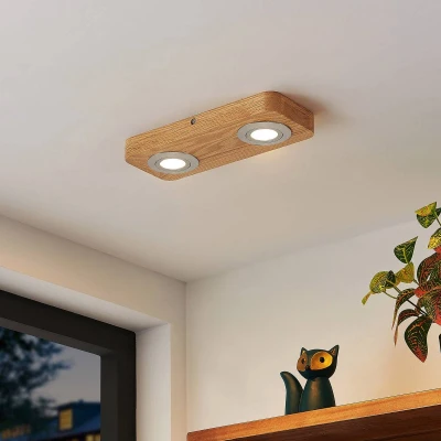 Afbeelding van Lindby plafondlamp hout 2lichts Eikenhout, ABS, polycarbonaat H: 3.7 cm licht hout, satijn nikkel Inclusief lichtbronnen