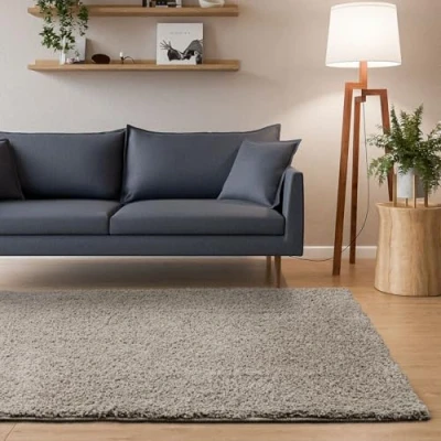 Afbeelding van Interiyou Sofia Hoogpolig tapijt 80x150 cm lichtgrijs pluizig effen zacht
