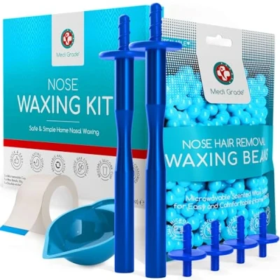 Image de Kit Cire de Nez pour les Hommes et Femmes Épilation Sûre &amp; Simple par Medi Grade avec 2 Applicateurs Réutilisables, 26 Conseils