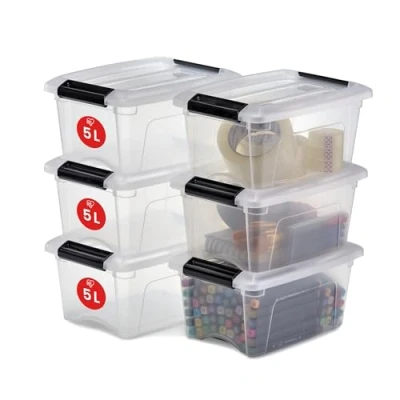 Image de Iris Ohyama, Petite Boite Rangement Plastique avec Couvercle, 5L, Lot de 6, Transparent, Clips Fermeture, Poignée, Empilable, Organisation Solide &amp; Durable, pour Chambre, Dressing, Bureau, NTB 5