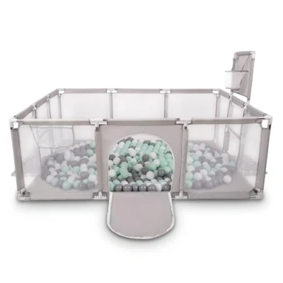 Afbeelding van Selonis box baby grote speeltuin met 100 ballen voor kinderen, grijs: wit/grijs/minze