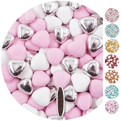 Image de EinsSein 1kg Dragees mariage au chocolat cœur Mix médium blanc rose argent brillant baptême noël communion amandes et recevoir fêter de fete couleur pas cher aux bombe tag voir