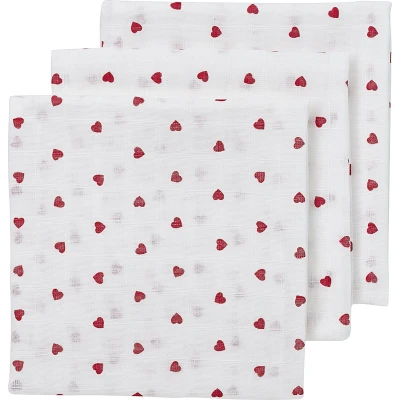 Afbeelding van Meyco Baby Sweet Heart hydrofiele doeken 3 pack red 70x70cm