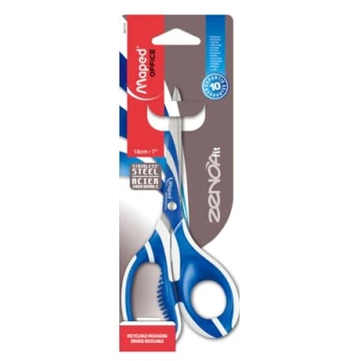 Afbeelding van Maped Zenoa Fit Asymmetrische schaar met zachte ringen en dempingslamellen, pijnstillend, 18 cm, voor rechtshandigen, willekeurige kleur, blauw of grijs