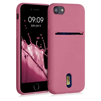 Afbeelding van kwmobile telefoonhoesje geschikt voor Apple iPhone SE (2022) / (2020) 8 7 Zachte TPU case met kaarthouder en silicone coating In donkerroze