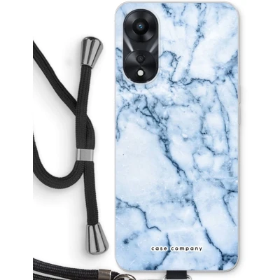 Afbeelding van Case Company® hoesje met Koord geschikt voor Oppo A78 5G Blauw marmer Telefoonhoesje Zwart Bescherming aan alle Kanten en Over de Schermrand