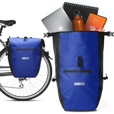 Afbeelding van 2Radwerk fietstas voor bagagedrager, 25,4 liter, 100% waterdicht, met draaggreep en schouderriem, fietstas, bagagedragertas, achter, 56,5 x 30 15 cm