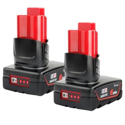 Afbeelding van 2 x Waitley 12 V 6,0 Ah Li Ion accu voor Milwaukee M12 M12B 48 11 2411 2420 2401 2402 M batterijgereedschap