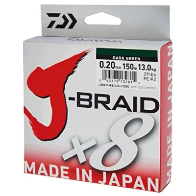 Afbeelding van Daiwa J Braid X8 Donkergroen Dyneema 9lb 0.06mm 300m Groen