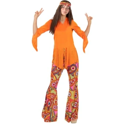 Afbeelding van FUNIDELIA Vrolijk Hippie Kostuum voor Dames Maat: XXL Zwart