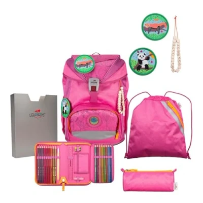 Afbeelding van DerDieDas Schooltas ErgoFlex Exklusiv Eco Schulranzenset 5 delig Pink Planet Roze