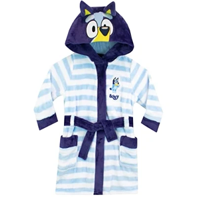 Afbeelding van Bluey kamerjas, ochtendjas voor jongens, nachtkleding en badjassen badjas jongens met capuchon 3D oren, 18 maanden tot 8 jaar, Blauw