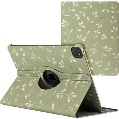 Afbeelding van iMoshion Tablet Hoes Geschikt voor iPad Pro 13 (2024) M4 360 Draaibare Design Bookcase 2.0 Meerkleurig /Green Flowers