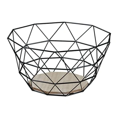Afbeelding van Relaxdays metalen fruitschaal draad 28 cm fruitmand modern broodmand mandje zwart