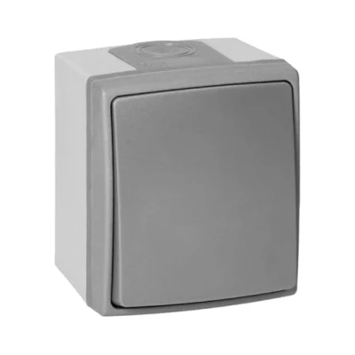 Afbeelding van Miratic Eenpolige schakelaar, waterdicht, voor buiten, IP55 waterdichte elementen, van rubber, opbouwmontage, grafietgrijs (zonder achtergrondverlichting)