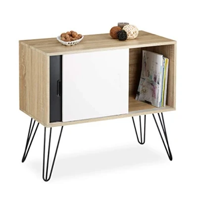 Afbeelding van Relaxdays dressoir retro design van hout 60er commode 4 metalen poten tv meubel