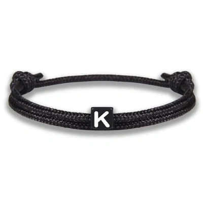 Afbeelding van GD GOOD.designs EST. 2015 Bracelet corde avec lettres d&#039;amitié noir ajustable de 14cm à 24cm Initial K