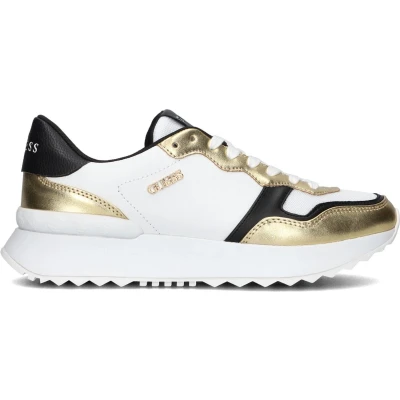 Afbeelding van Guess Vinsa Sneakers laag, Dames, Maat: 38, White/gold Imitatieleer/ textiel